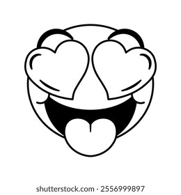 Vector Smiling Face Heart Eyes Emoji Cartoon Groovy Illustration Isolated