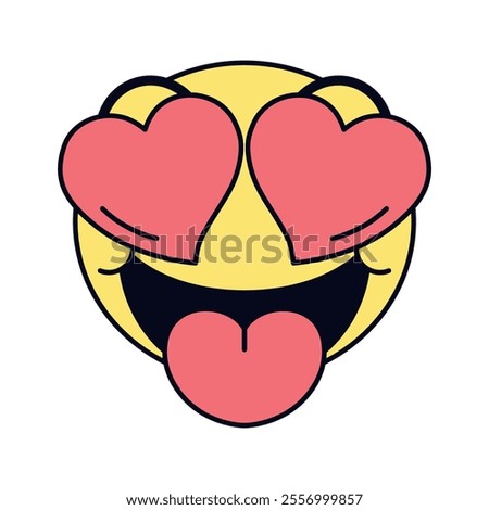 Vector Smiling Face Heart Eyes Emoji Cartoon Groovy Illustration Isolated