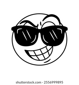 Vector Smiling Face Sunglasses Emoji Cartoon Groovy Illustration Isolated
