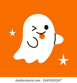 Vector smiling ghost with playful mood. Cute cartoon phantom and funny spirit in flat design. Perfect halloween clipart for kids decor, festive decorations.