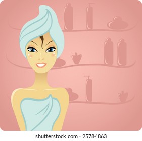 Vector smiling girl after shower