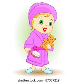 Vector smiling girl after shower