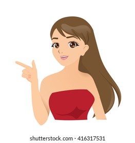 Vector of smiling girl with pointing finger