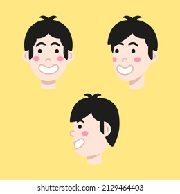Vector smiling guy. Isolated person from all sides