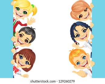 Vector Smiling happy smile kids and banner for your text or picture