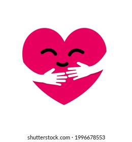 Vector smiling heart flat illustration, hugging
