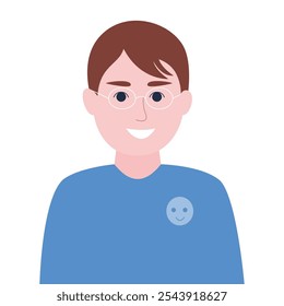 Vector of a smiling man wearing glasses and a blue shirt.