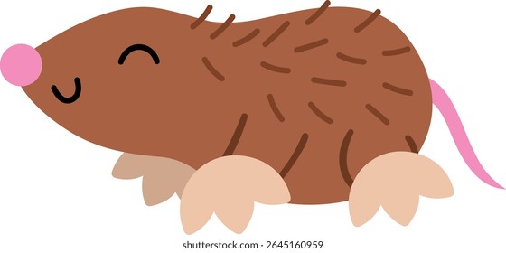 Ícone de toupeira sorridente do vetor. Clipart de animais subterrâneos da floresta. Bonito caráter de floresta. Ilustração de floresta de desenhos animados isolada sobre fundo branco
