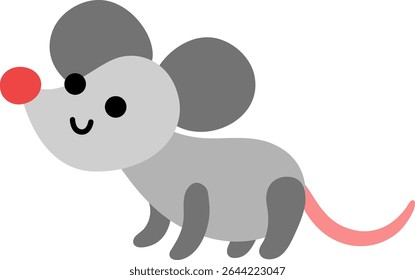 Vector smiling mouse icon. Forest animal clipart. Cute woodland character. Cartoon forest rat illustration isolated on white background
