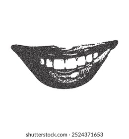 Vector sonriente boca de moda efecto de grano de fotocopia retro. Textura punteada moderna de puntos para el diseño grunge punk y2k.