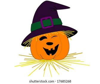 Vector of smiling pumpkin face with a black hat