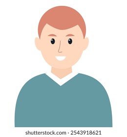 Vector of a smiling red-haired man in a teal-colored shirt.