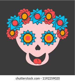 Vector smiling skull with flowers