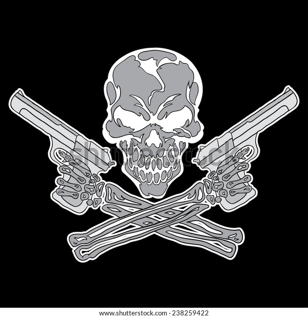 Vector Smiling Skull Guns Tattoo Design Stock Vector (Royalty Free ...