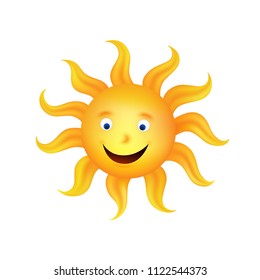 Vector smiling sun isolated on white background