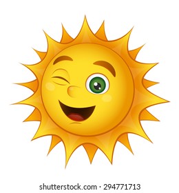 Vector Smiling Sun Isolated On A White Background