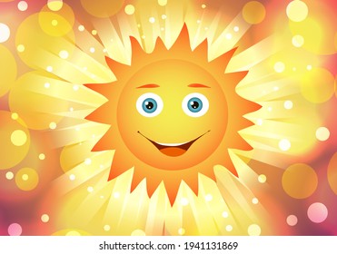 Vector smiling sun on the abstract yellow background