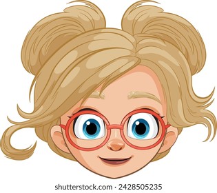 Vector of a smiling young girl with glasses.