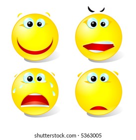 vector  smiling,crazy,crying and sad smiley