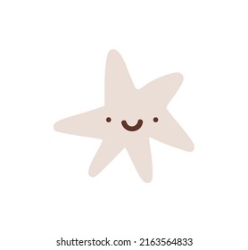 Vector Smily abstract Scandinavian Cute star. Cartoon happy theme. Element of baby boho design isolated on white background.