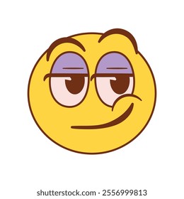 Vector Smirking Face Emoji Cartoon Groovy Illustration Isolated