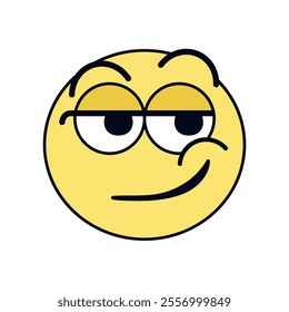 Vector Smirking Face Emoji Cartoon Groovy Illustration Isolated