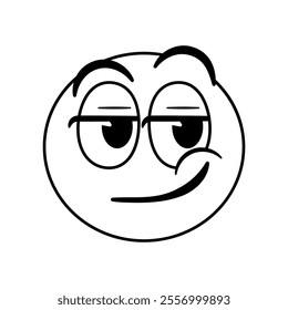 Vector Smirking Face Emoji Cartoon Groovy Illustration Isolated