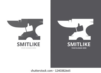 Vector smith and like logo combination. Blacksmith and best symbol or icon. Unique metal and choice logotype design template.