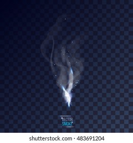 vector smoke curl on checkered transparent dark background illustration 2. part of collection. 