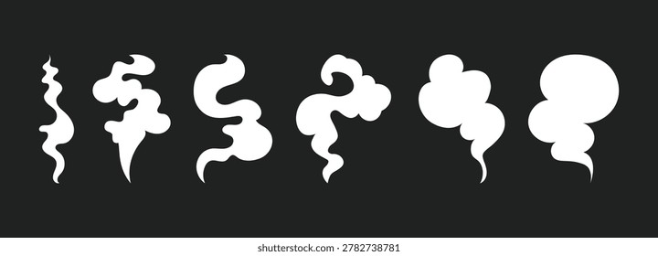 Vector smoke shapes graphic. Hand drawn illustration of fire steam silhouettes.