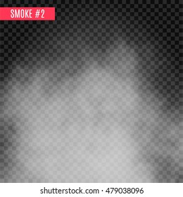 Vector smoke special effect on transparent. Fog isolated design background. Smoky effect.