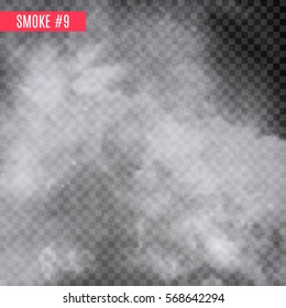 Vector smoke special effect on transparent. Fog isolated design background. Smoky effect.