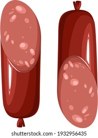 Vector smoked sausage on white background.