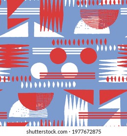 Vector smokeless abstract geometric modern style pattern.Abstract seamless blue and red pattern.Vector colorful geometric tiles background.