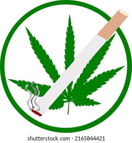 Vector smoking area. This area can smoking Green cannabis leaves isolated vector have cigarette smoke on white background. 