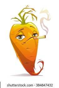 Vector smoking carrot character, cartoon illustration