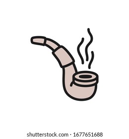 Vector smoking pipe flat color line icon.