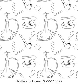 Vector smoking pipe and hookah sketch seamless pattern