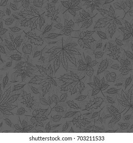 Vector smoky outline seamless background sketch autumn leaves. Autumnal pattern with herbal graphics. To design card in the classical style, on the website and printing on fabric.