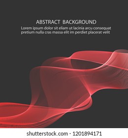 Vector smoky wave of red color on a dark background. Beautiful design element