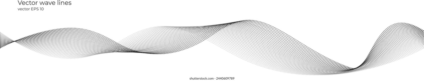 Vektor glatte gepunktete Teilchen von musikalischen Linien. Schwarze und weiße abstrakte Linien. Schallwellen auf einem transparenten Hintergrund für Ihr Design. Vektor EPS 10