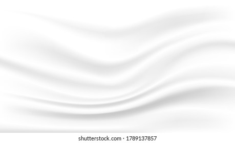 Vector smooth elegant white silk or satin. Shiny silk fabric. Rippled wavy milk. Luxury cloth or liquid wave.