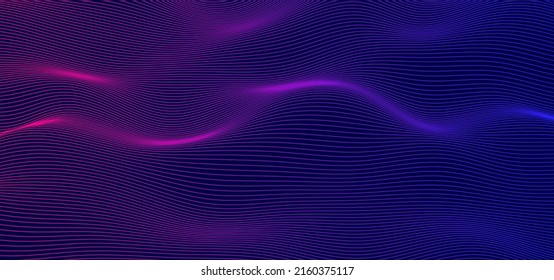 Vector smooth waves dark background  Futuristic technology design backdrop and purple   blue gradient transition 