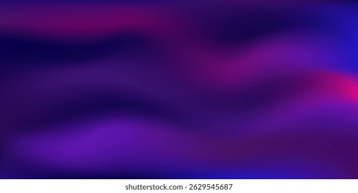 Vector smooth waves on dark background. Futuristic technology design backdrop with purple and blue gradient transition.