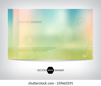 Vector Smooth Web Banner, Business Card Or Flyer Design. Blurry Unfocused Photographic Vintage Film Effect With Cross Process, Light Leaks And Bokeh Lights. Grungy Soft Summer Background. 