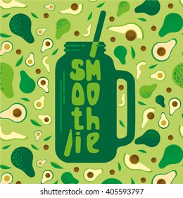 Vector smoothie detox poster with smoothie jar and avocado.