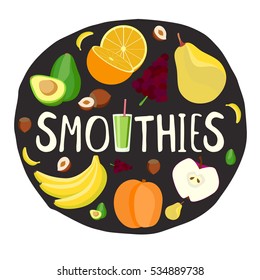 Vector smoothie labels.Used for kitchen, cafe stuff, wallpaper, pattern fills, web page background, surface textures.