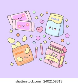 Vector Snack Packaging Chocolate Chips with cute facial expressions and pastel colour