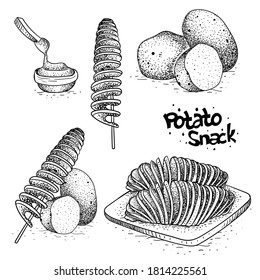 vector snack potato collection. fast food illustration in hand drawn style