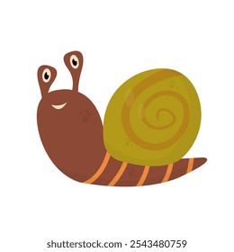 Caracol de Vector, molusco Gastropod. Diseño plano de dibujos animados